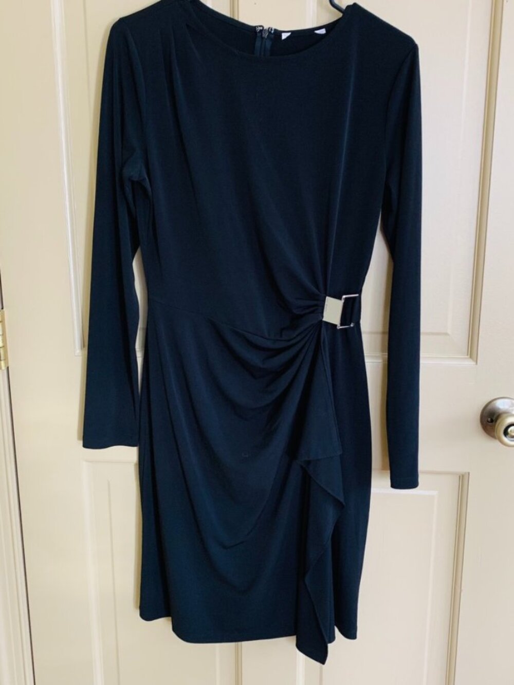 Michael Kors Black Womens Size Medium Poly Rayon Wrap Dress Knee Length